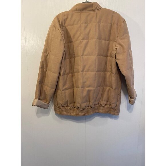 Unbranded Beige Quilted Jacket L Full Zip Closure Pockets Elastic Back Hem Retro - Picture 2 of 16